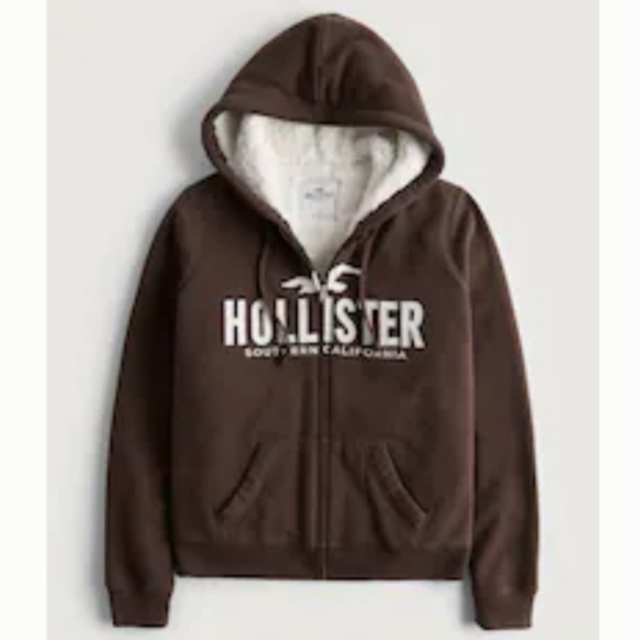 Hollister Tops - Hollister Sherpa Full - Zip Sweatshirt Hoodie XL Dark Brown NEW!